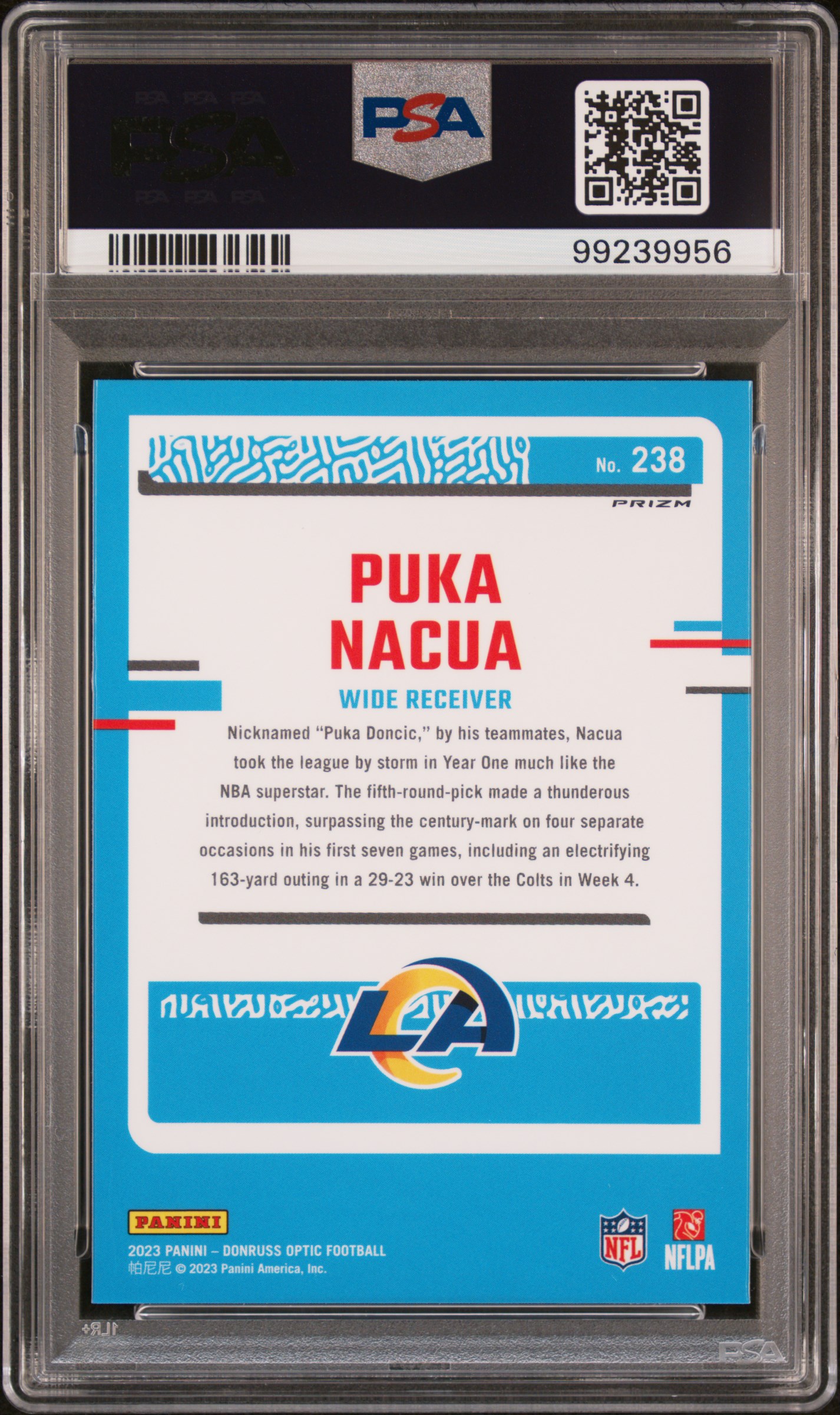 2023 Panini Donruss Optic Puka Nacua #238 (Blue Hyper) Gem Mt 10 back