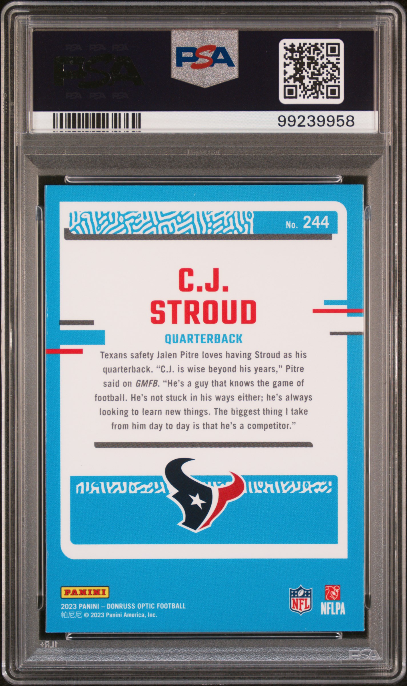2023 Panini Donruss Optic Cj Stroud #244 Gem Mt 10 back