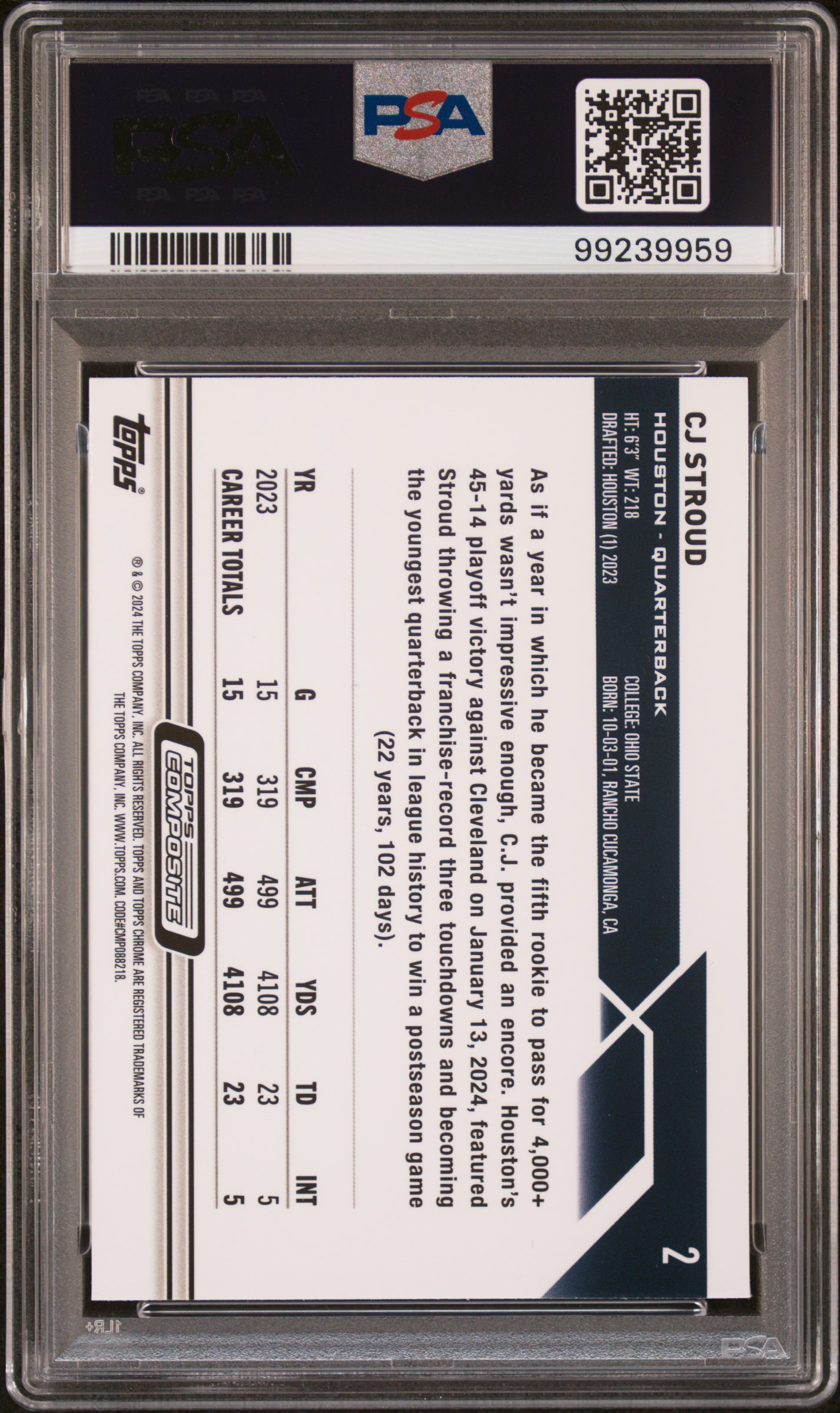 2023 Topps Composite Cj Stroud #2 (Prism Refractor) Mint 9 back