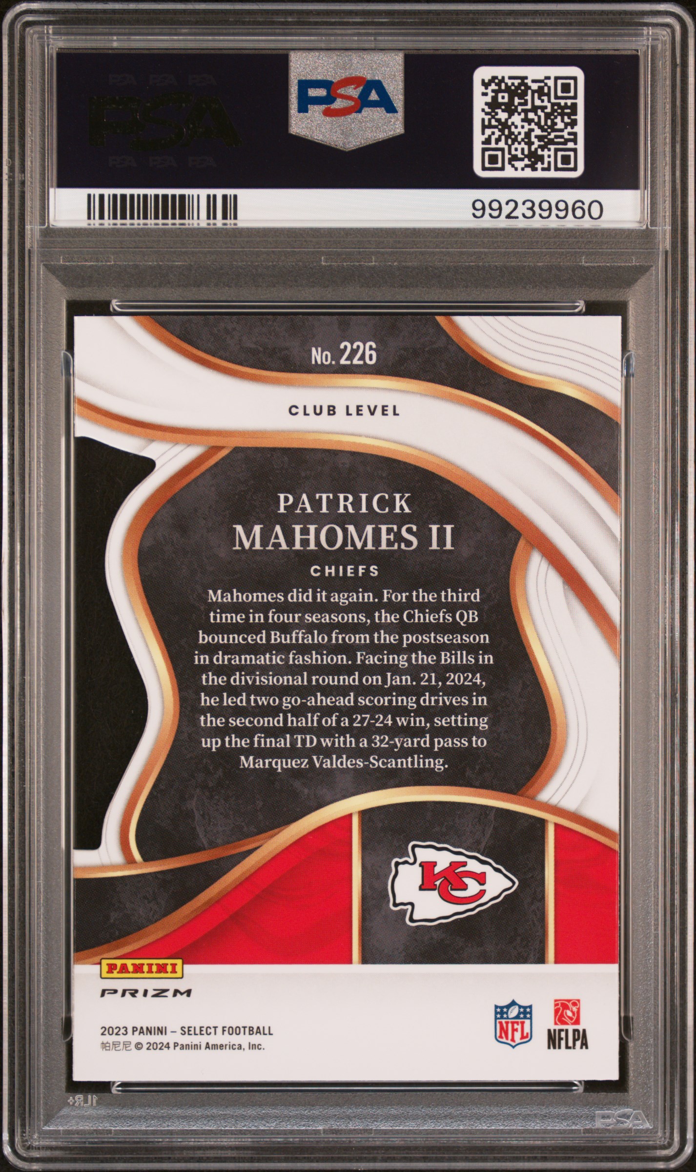 2023 Panini Select Patrick Mahomes Ii #226 (Die-Cut Red & Yellow Prizm) Mint 9 back