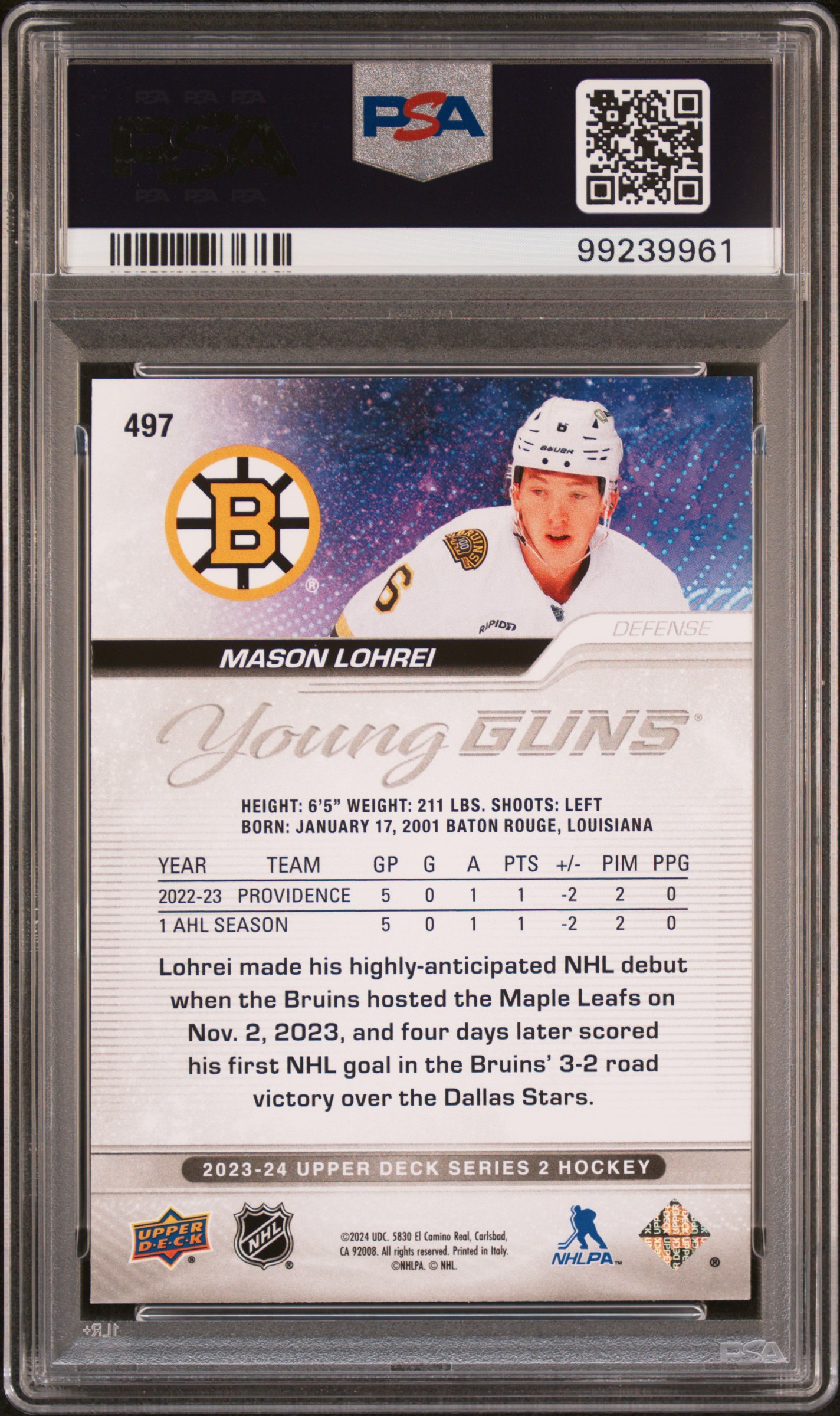 2023 Upper Deck Mason Lohrei #497 Nm-Mt 8 back