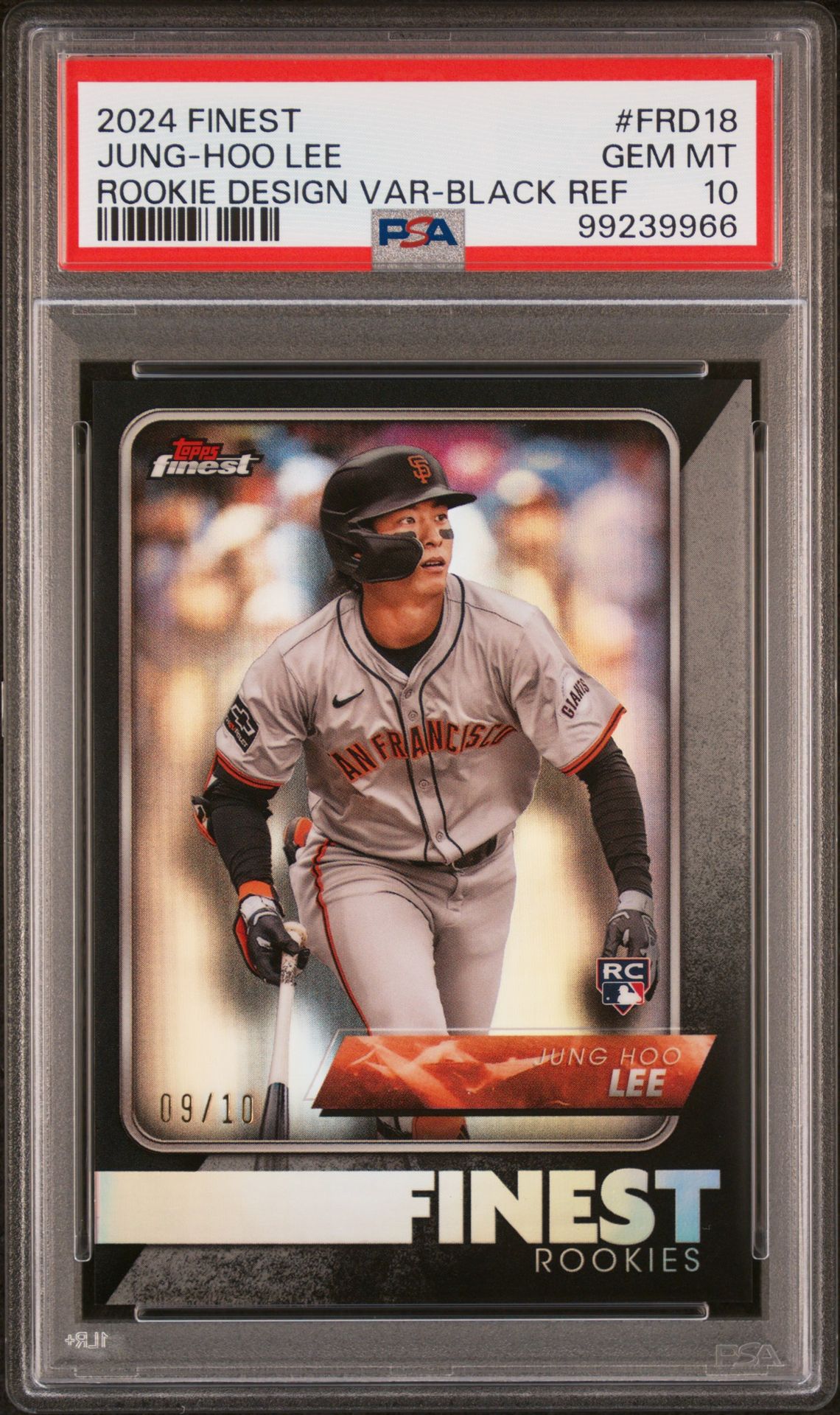 2024 Topps Finest Finest Rookie Design Variation Jung-Hoo Lee #Frd18 (Rookie Design Var-Black Ref) Gem Mt 10 front view - PSA graded GEM MT 10