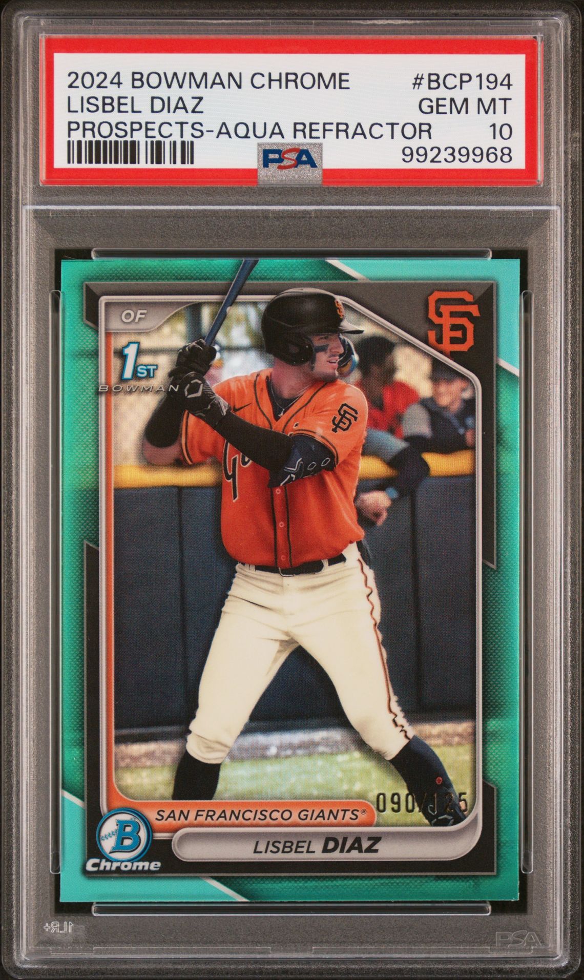 2024 Bowman Chrome Prospects Lisbel Diaz #Bcp194 (Prospects-Aqua Refractor) Gem Mt 10 front view - PSA graded GEM MT 10