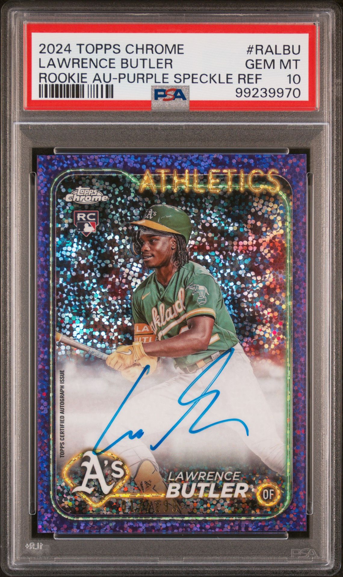2024 Topps Chrome Rookie Autographs Lawrence Butler #Ralbu (Rookie Au-Purple Speckle Ref) Gem Mt 10 front
