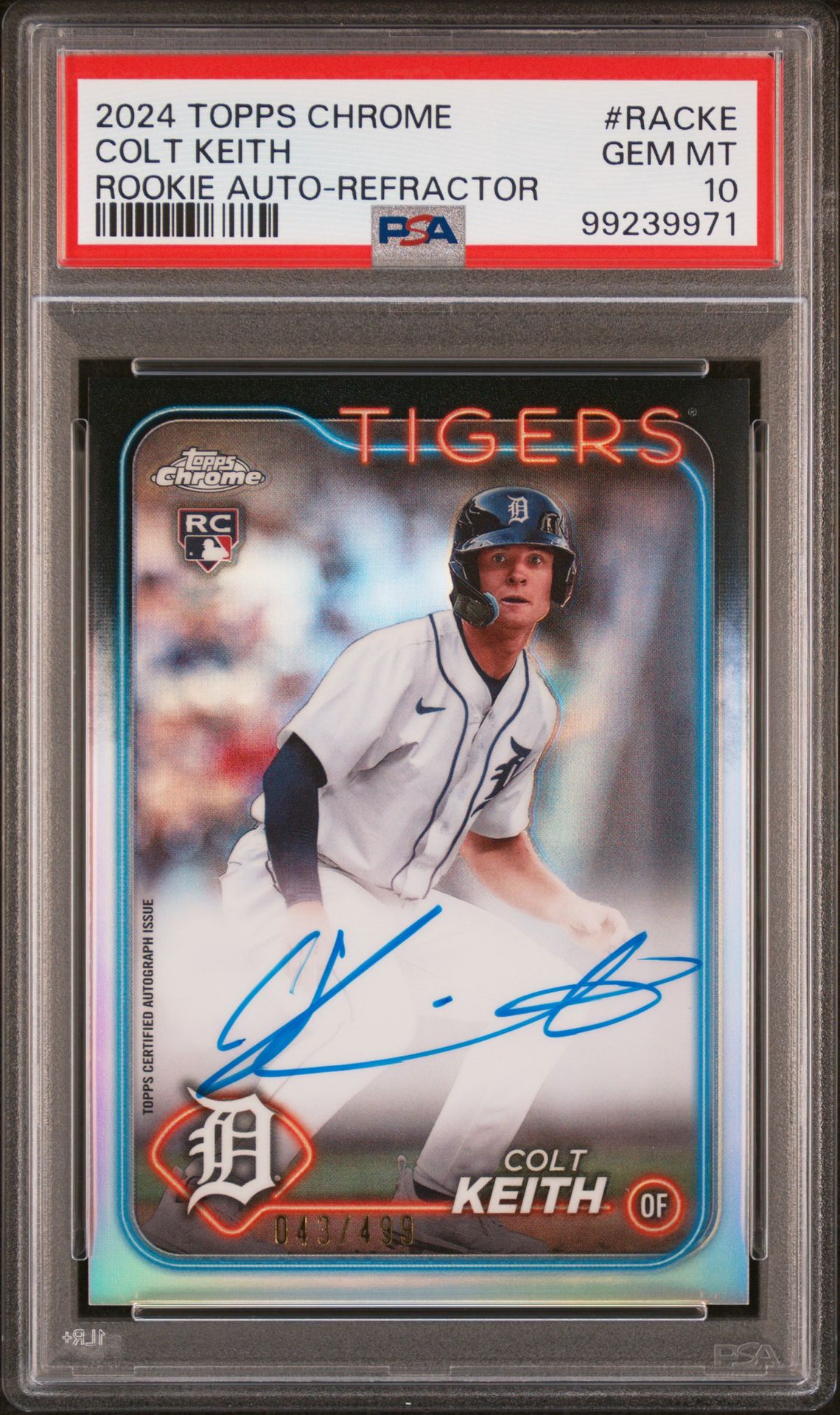 2024 Topps Chrome Rookie Autographs Colt Keith #Racke (Rookie Auto-Refractor) Gem Mt 10 front view - PSA graded GEM MT 10