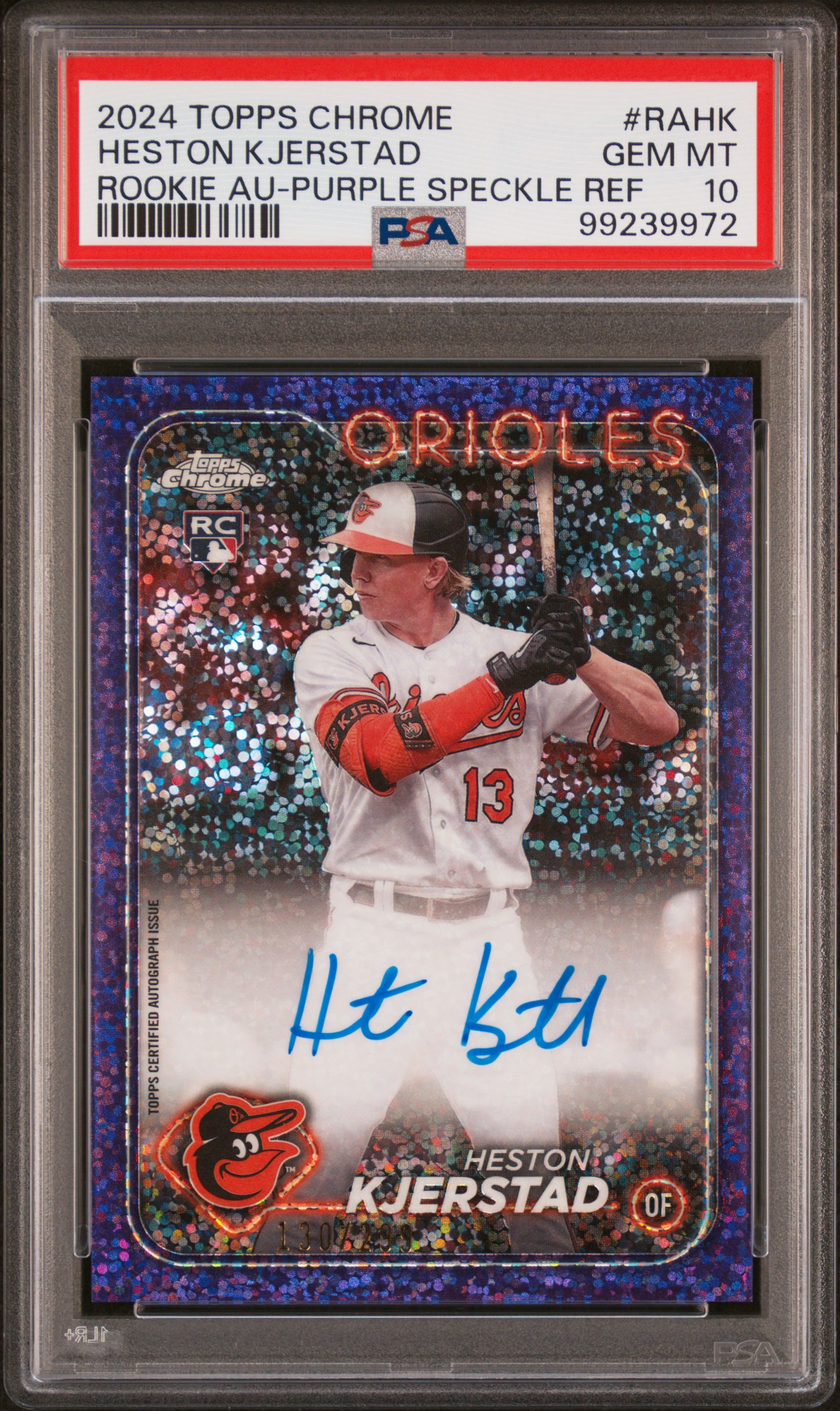 2024 Topps Chrome Rookie Autographs Heston Kjerstad #Rahk (Rookie Au-Purple Speckle Ref) Gem Mt 10 front