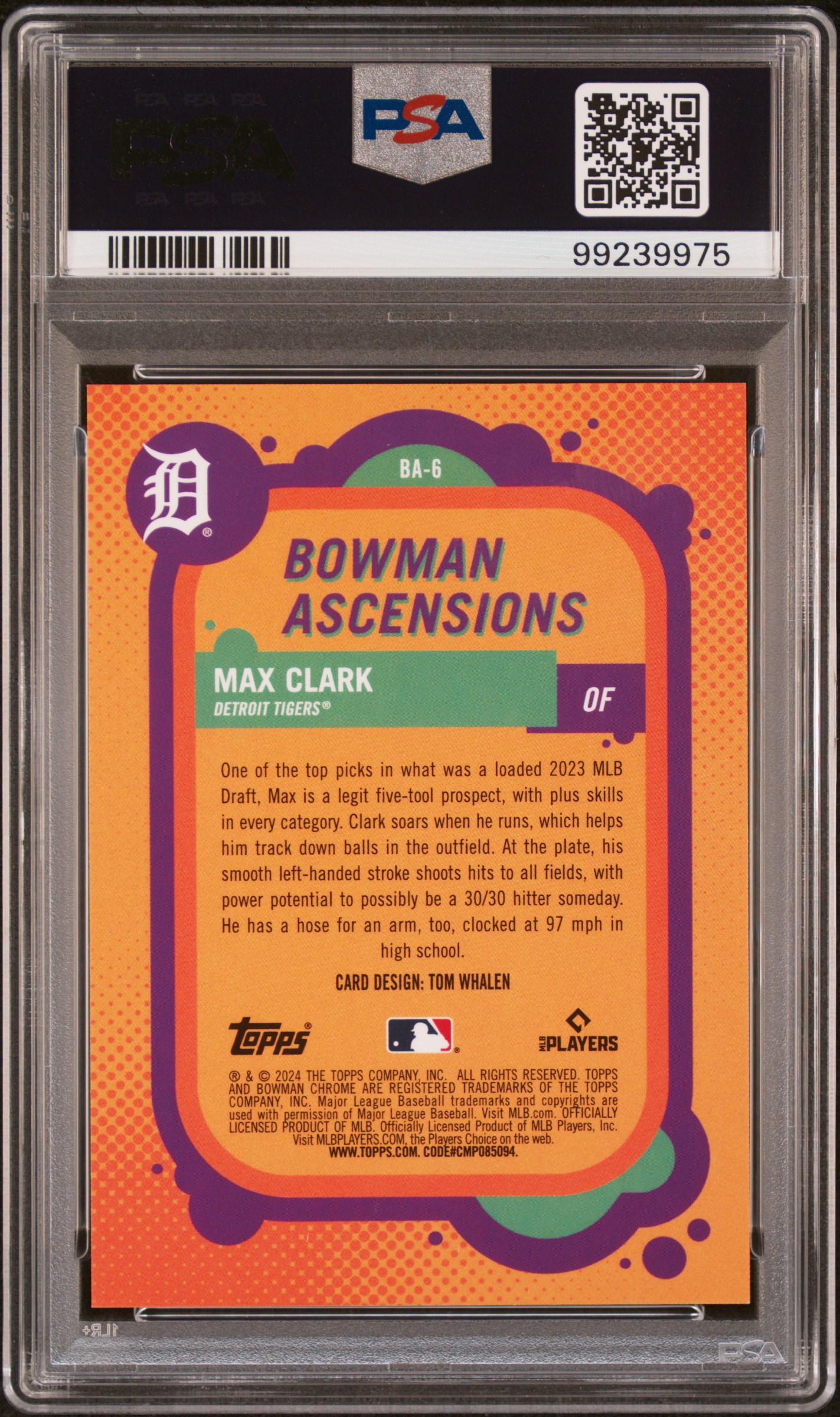 2024 Bowman Chrome Bowman Ascensions Max Clark #Ba6 (Bowman Ascensions-Gold Ref) Gem Mt 10 back