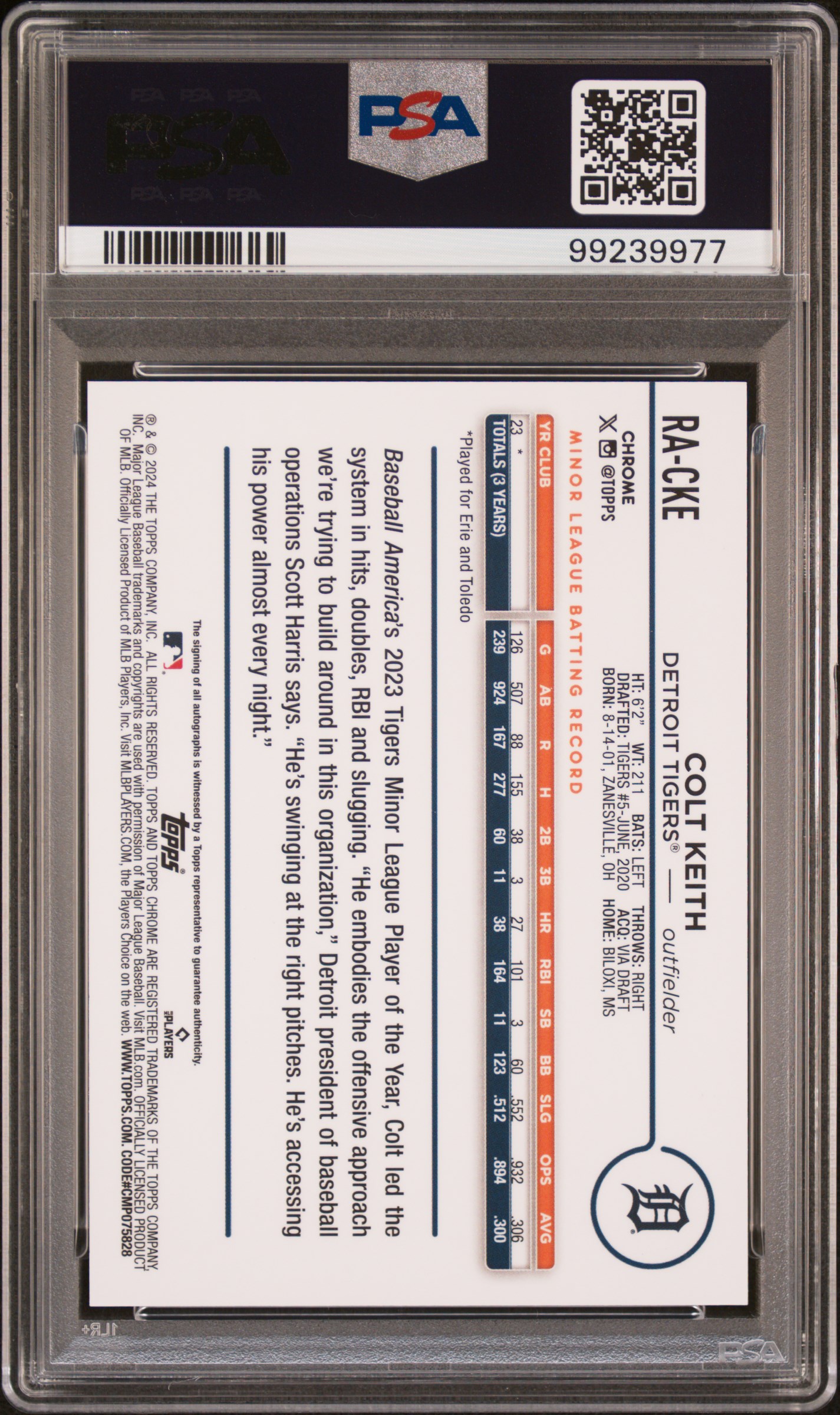 2024 Topps Chrome Rookie Autographs Colt Keith #Racke (Rookie Autograph-Gold Ref) Mint 9 back