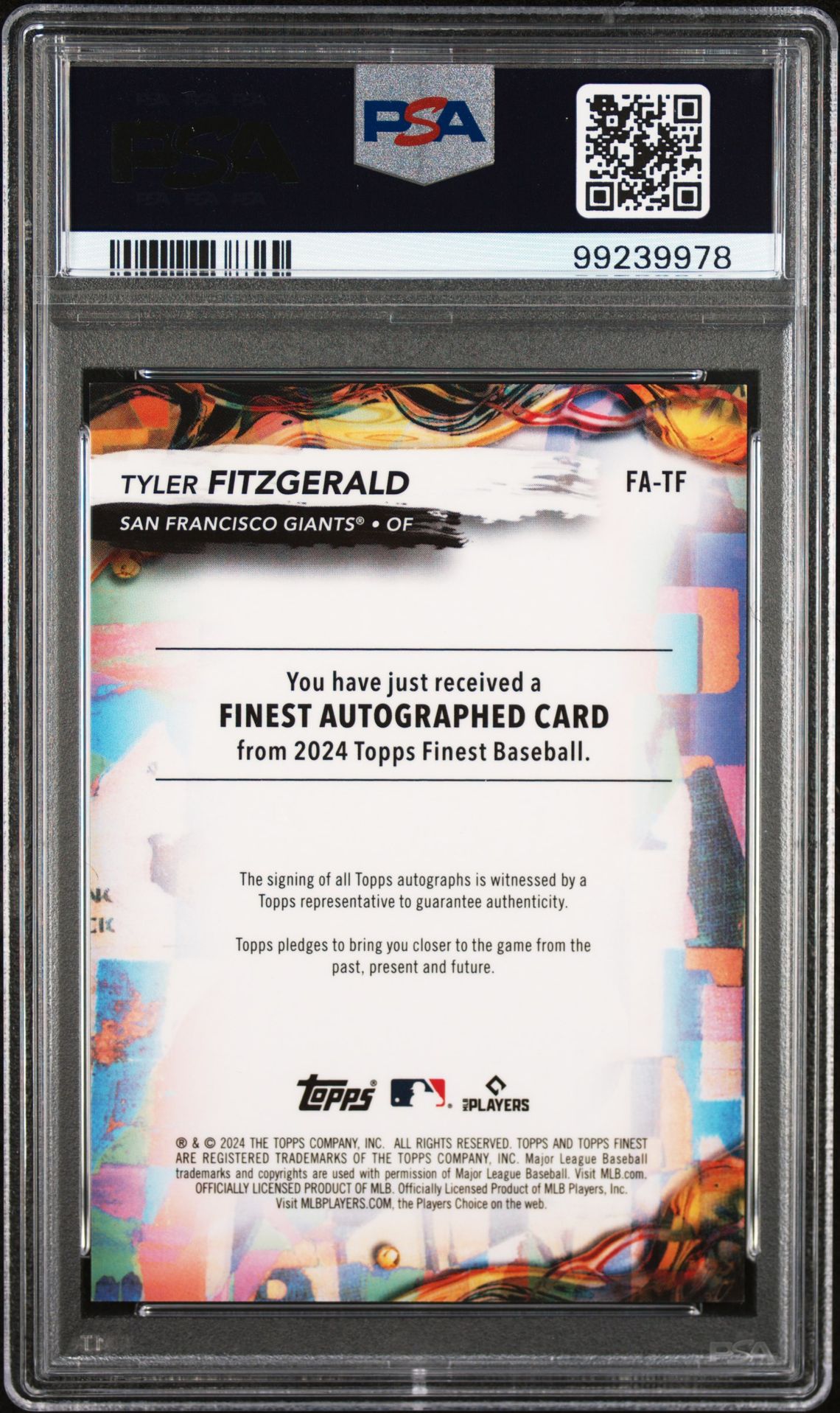 2024 TOPPS FINEST FINEST AUTOGRAPHS TYLER FITZGERALD AUTO-SKY BLUE REFRACTOR FATF GEM MT 10 back