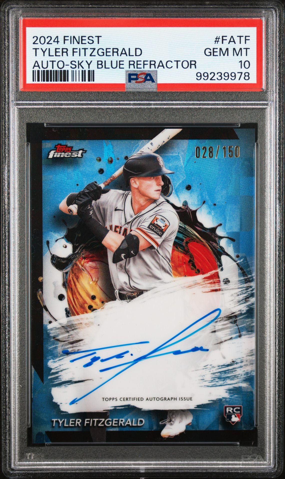 2024 TOPPS FINEST FINEST AUTOGRAPHS TYLER FITZGERALD AUTO-SKY BLUE REFRACTOR FATF GEM MT 10 front