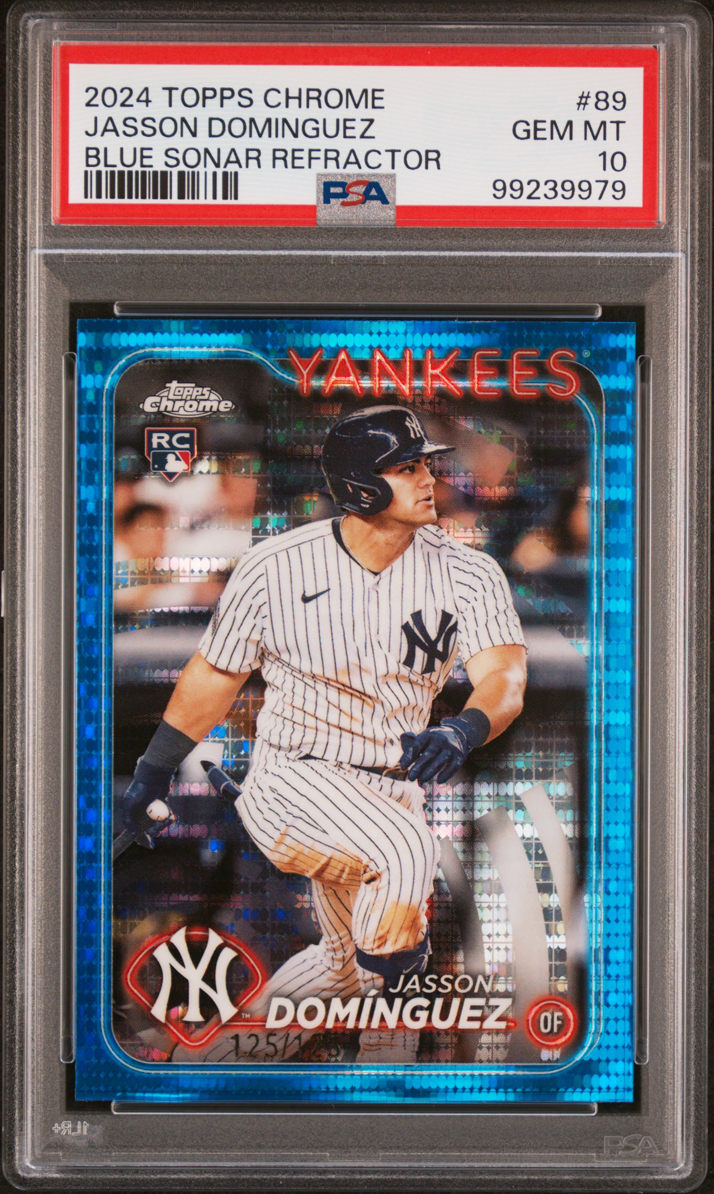 2024 Topps Chrome Jasson Dominguez #89 (Blue Sonar Refractor) Gem Mt 10 front