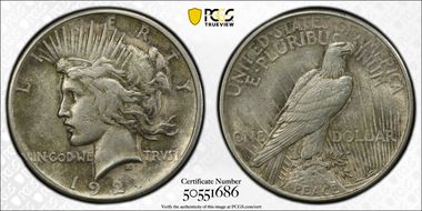 1921 $1 High Relief, Peace AU53