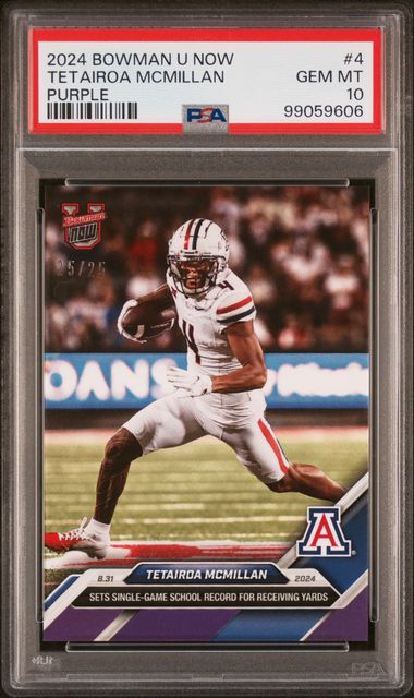 2024 Bowman U Now Tetairoa Mcmillan #4 (Purple) Gem Mt 10 front