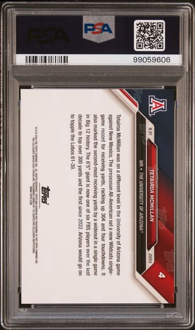 2024 Bowman U Now Tetairoa Mcmillan #4 (Purple) Gem Mt 10 back