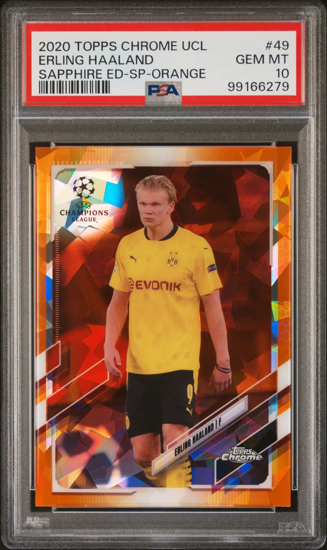 2020 Topps Chrome TOPPS CHROME UEFA CHAMPIONS LEAGUE SAPPHIRE EDITION SP-ORANGE #49 Erling Haaland front