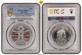 2022 50C Tasmania Wee Georgie Wood Rail Heritage Colorized MS69