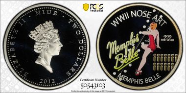 2012 $2 Memphis Belle WWII Nose Art Colorized PR69DCAM