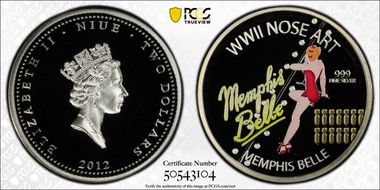 2012 $2 Memphis Belle WWII Nose Art Colorized PR69DCAM