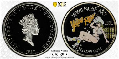 2012 $2 Yellow Rose WWII Nose Art Colorized PR69DCAM