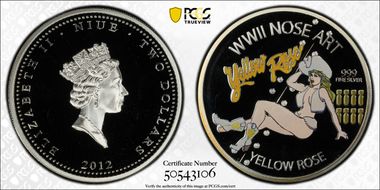 2012 $2 Yellow Rose WWII Nose Art Colorized PR69DCAM