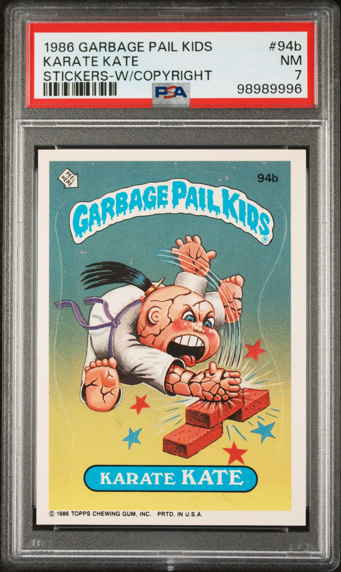 1986 Topps GARBAGE PAIL KIDS STICKERS W/COPYRIGHT #94B Karate Kate front