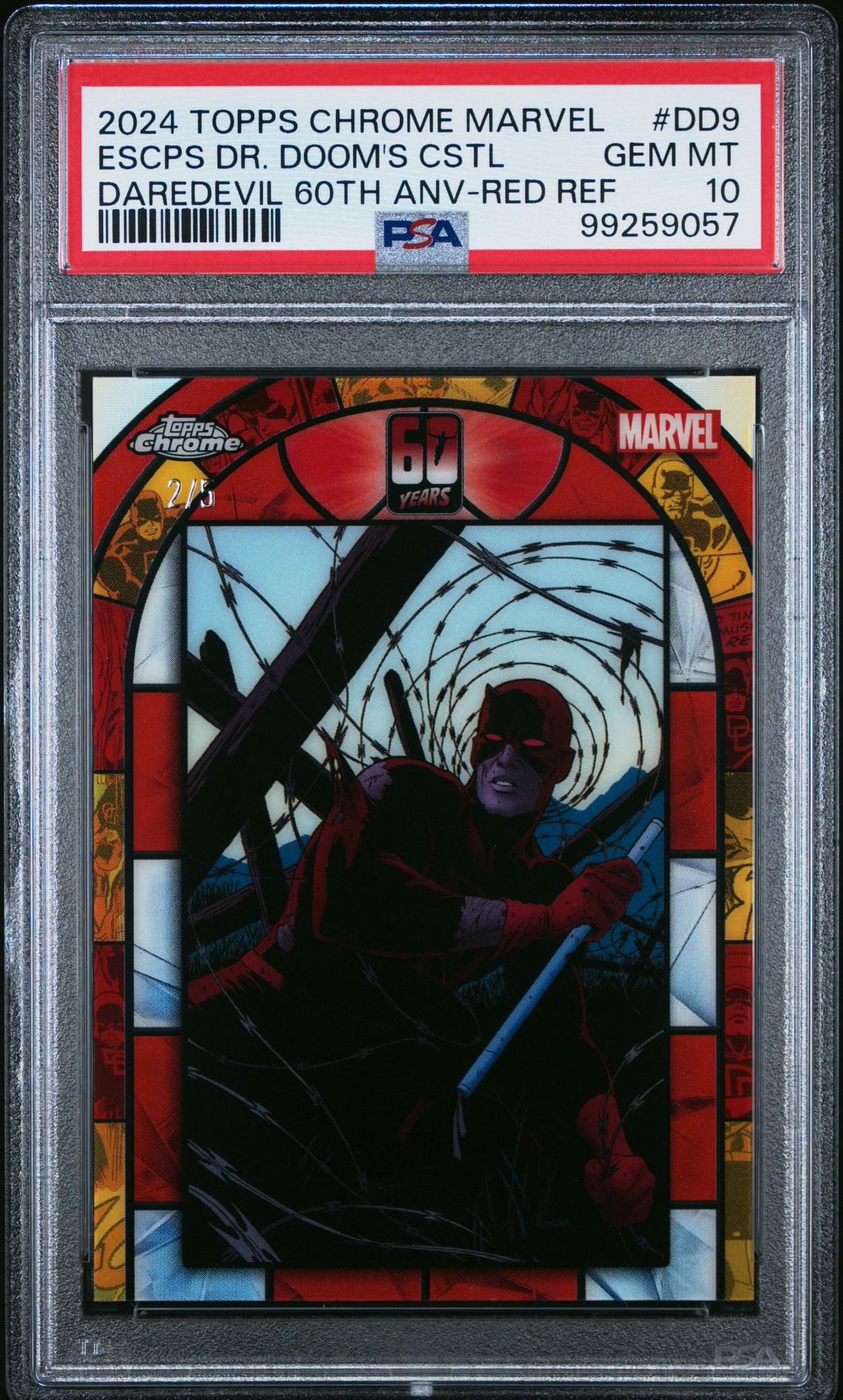 2024 Topps Chrome TOPPS CHROME MARVEL DAREDEVIL 60TH ANNIVERSARY DAREDEVIL 60TH ANV-RED REF #DD9 Escps Dr. Doom's Cstl front