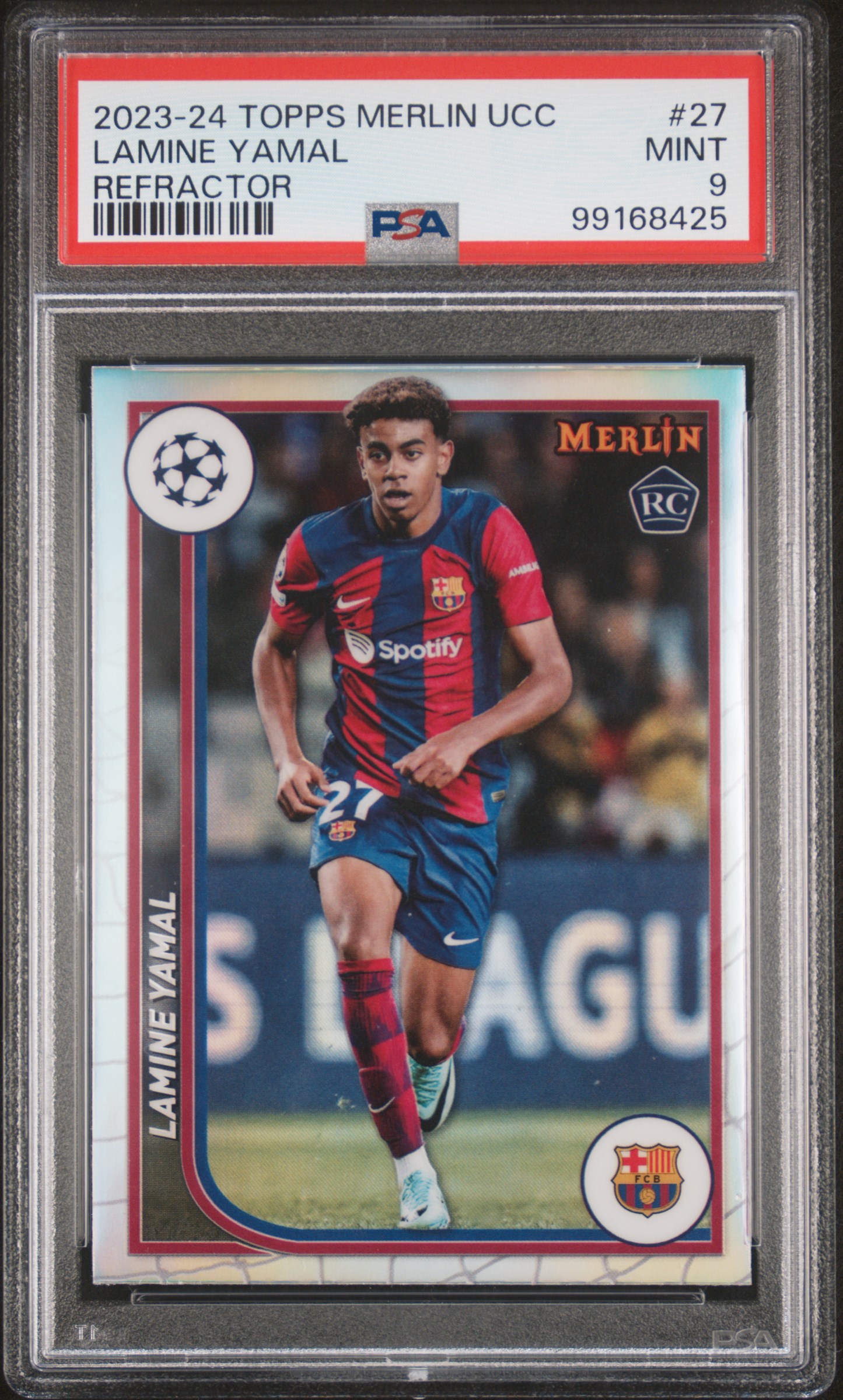 2023-24 Topps Merlin Uefa Club Competitions Lamine Yamal #27 (Refractor) Mint 9 front