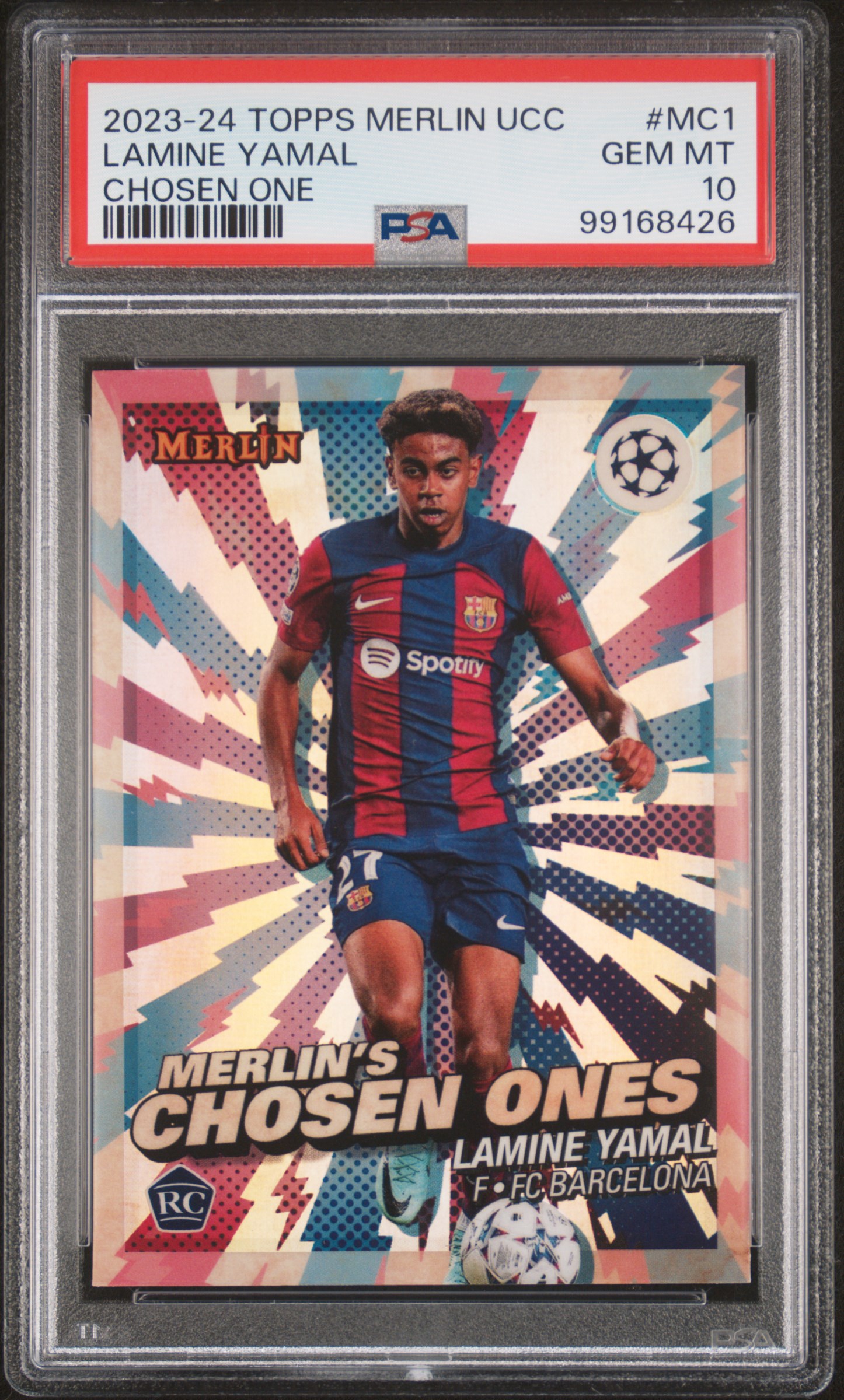 2023-24 Topps Merlin Uefa Club Competitions Merlin's Chosen Ones Lamine Yamal #Mc1 Gem Mt 10 front