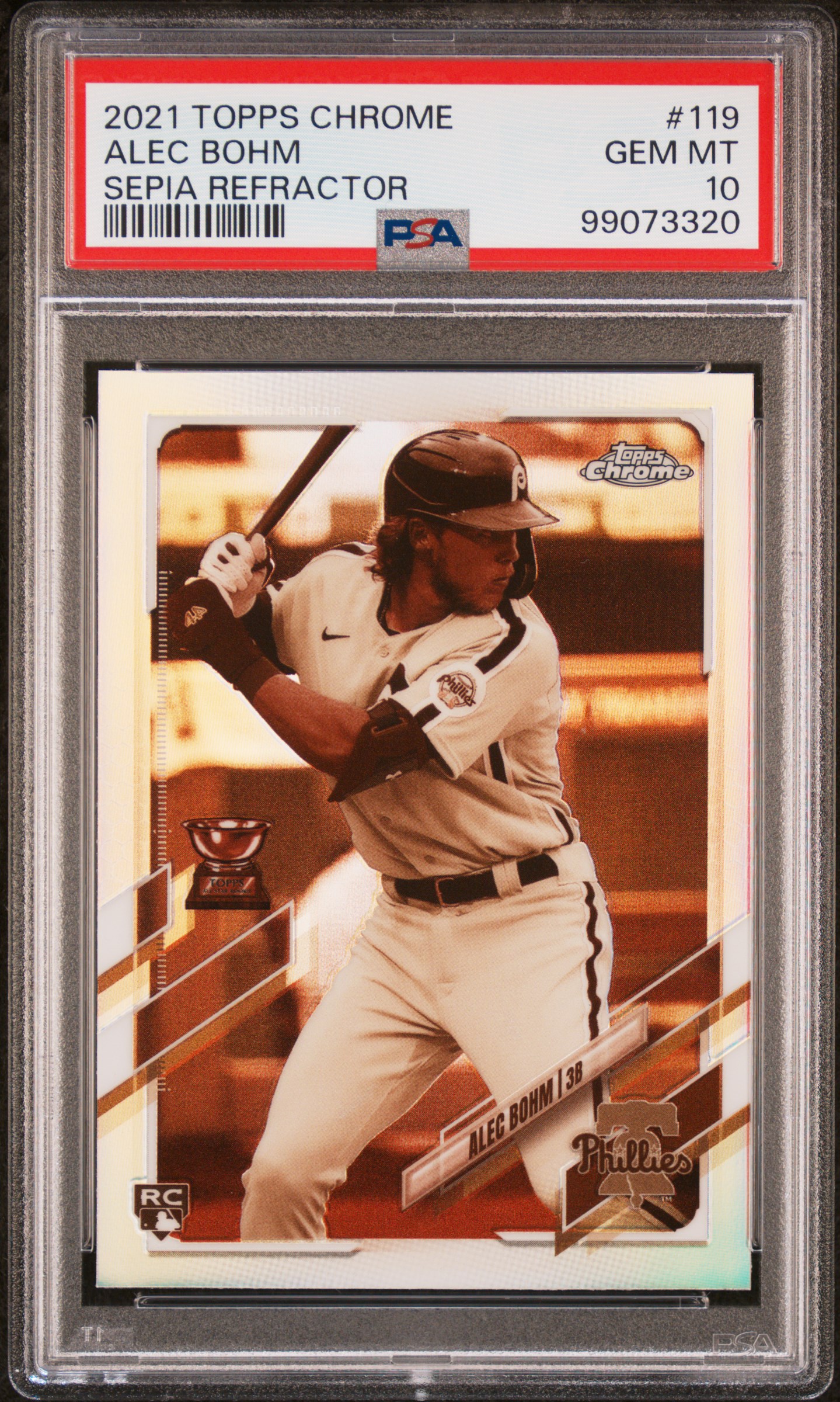 2021 Topps Chrome Alec Bohm #119 (Sepia Refractor) Gem Mt 10 front