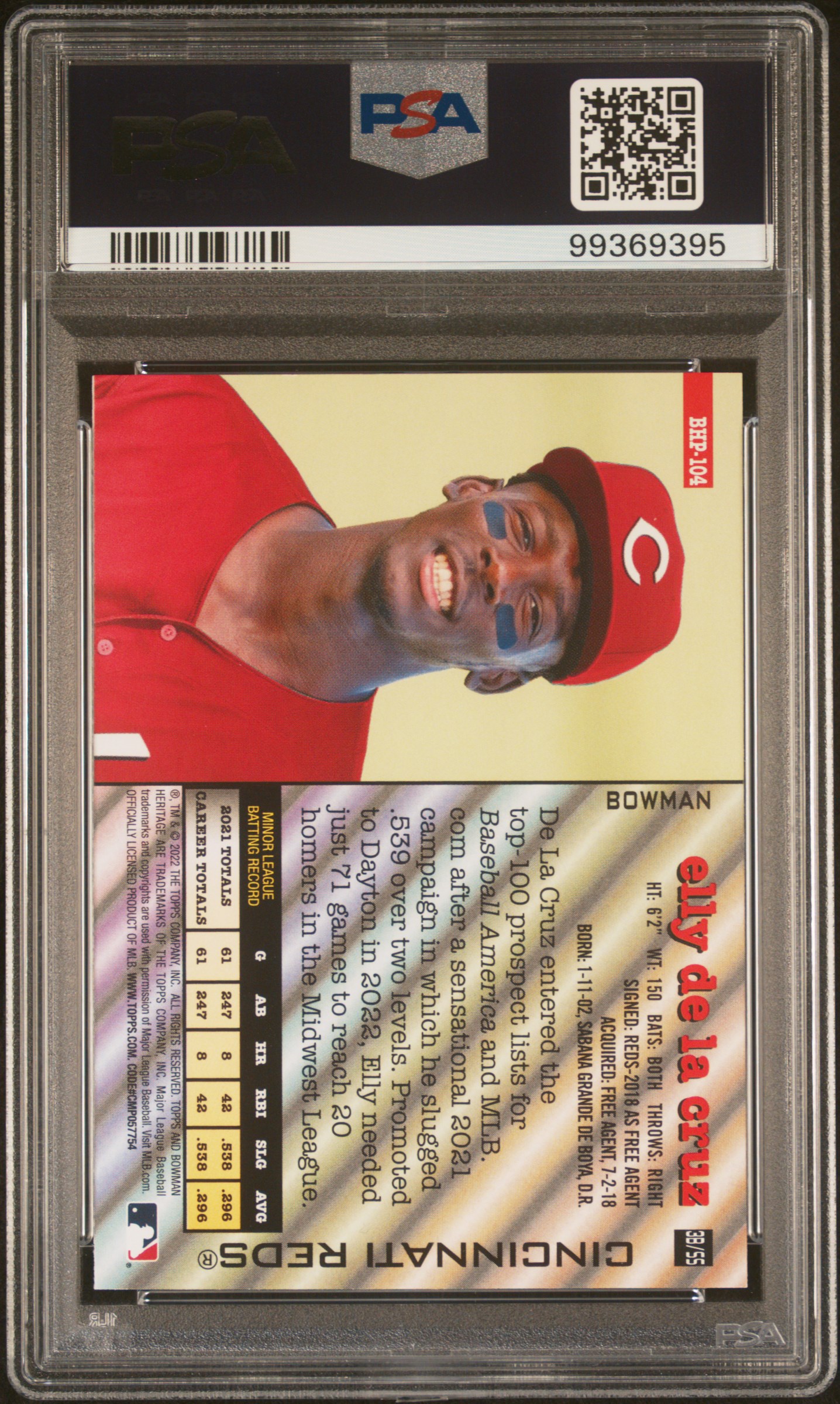 2022 Bowman Heritage Prospects Elly De La Cruz #Bhp104 (Prospects) Mint 9 back