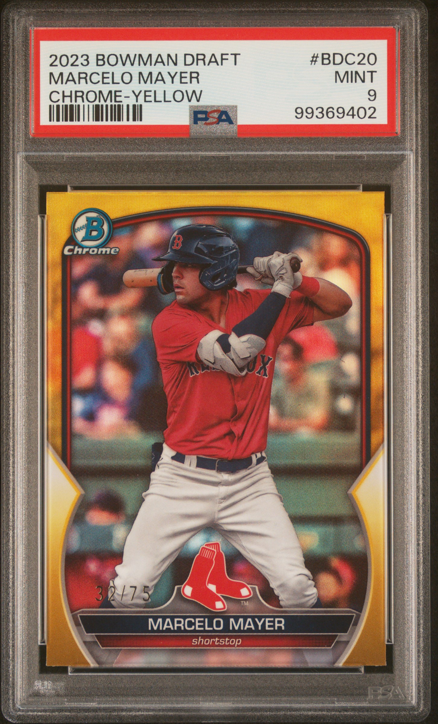 2023 Bowman Draft Marcelo Mayer #Bdc20 (Chrome-Yellow Refractor) Mint 9 front