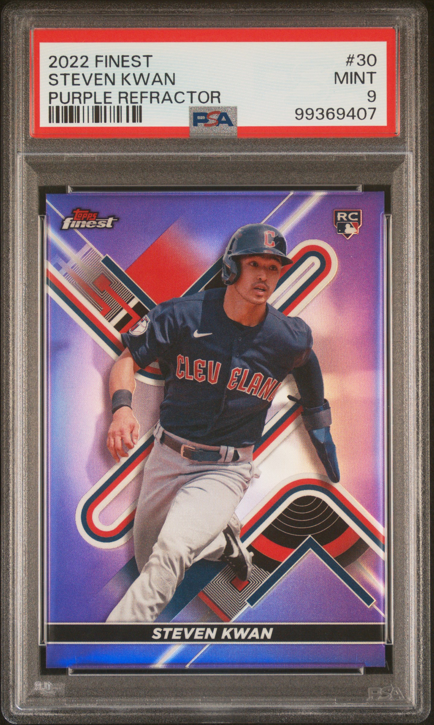2022 Topps Finest Steven Kwan #30 (Purple Refractor) Mint 9 front
