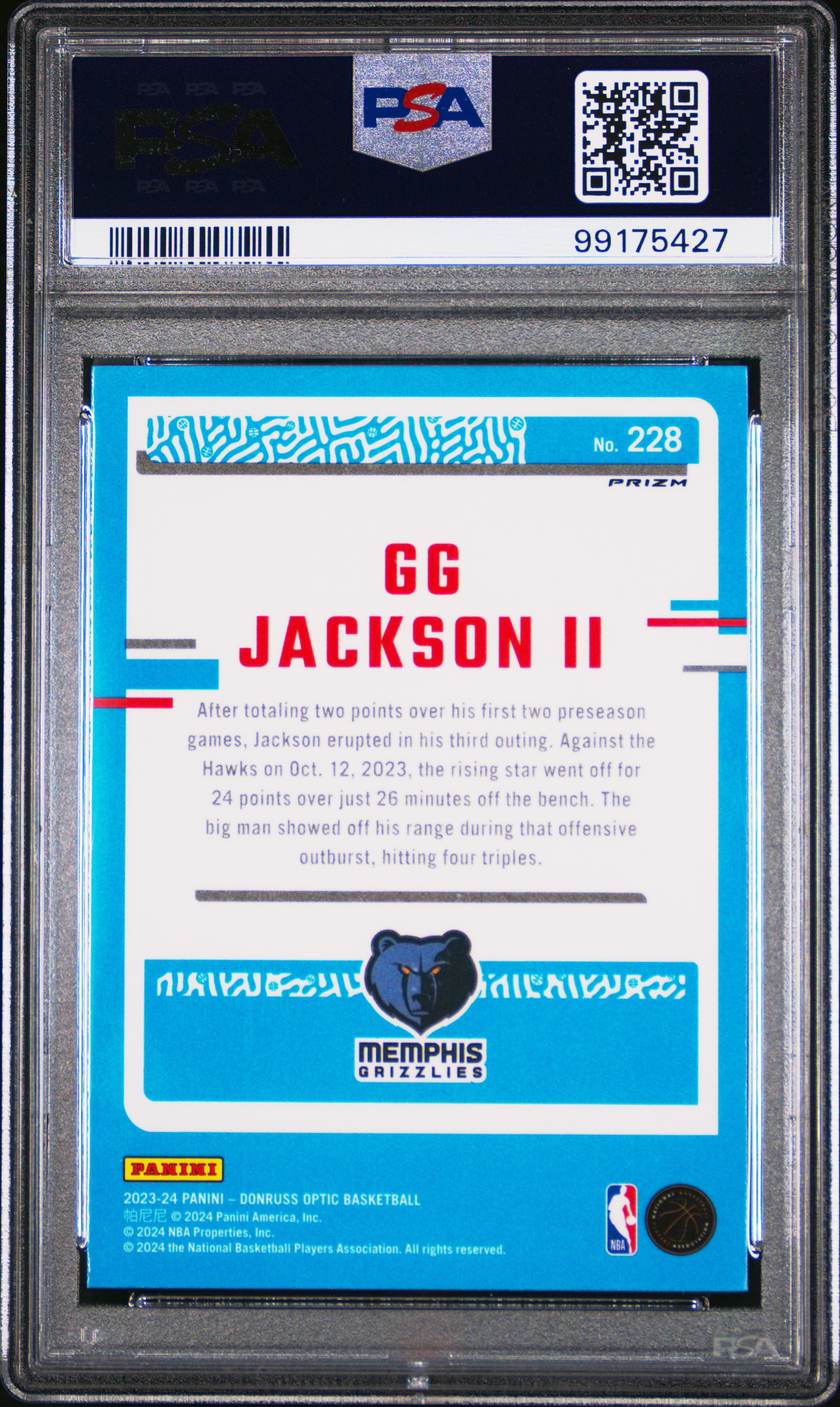 2023 Panini Donruss Optic Gg Jackson Ii #228 (Hyper Pink) Gem Mt 10 back