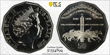 2010 50C Melbourne Cup 1861-2010 Finish Pole MS68