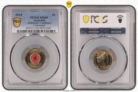 2018 $2 Armistice Centenary Colorized MS65