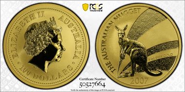 2007 $100 Kangaroo-Nugget Au MS69