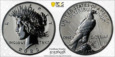 2023-S $1 Peace Dollar Rev PR Two-Coin Reverse Proof Set PR70