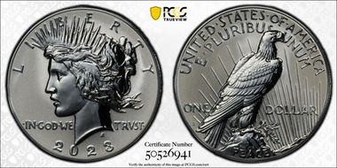 2023-S $1 Peace Dollar Rev PR Two-Coin Reverse Proof Set PR70