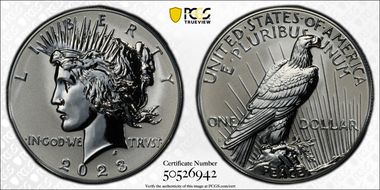2023-S $1 Peace Dollar Rev PR Two-Coin Reverse Proof Set PR69