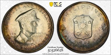 1947-S 50C Douglas MacArthur KM-184  Ag MS66