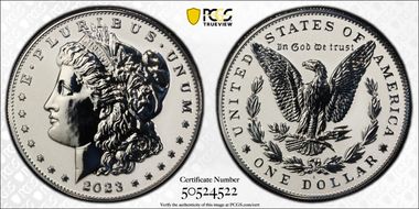 2023-S $1 Morgan Dollar Rev PR  Two-Coin Reverse Proof Set First Strike PR69