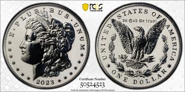 2023-S $1 Morgan Dollar Rev PR  Two-Coin Reverse Proof Set First Strike PR69