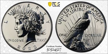 2023-S $1 Peace Dollar Rev PR Two-Coin Reverse Proof Set First Strike PR70