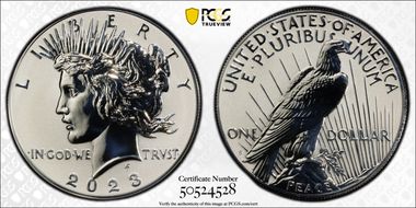 2023-S $1 Peace Dollar Rev PR Two-Coin Reverse Proof Set First Strike PR70
