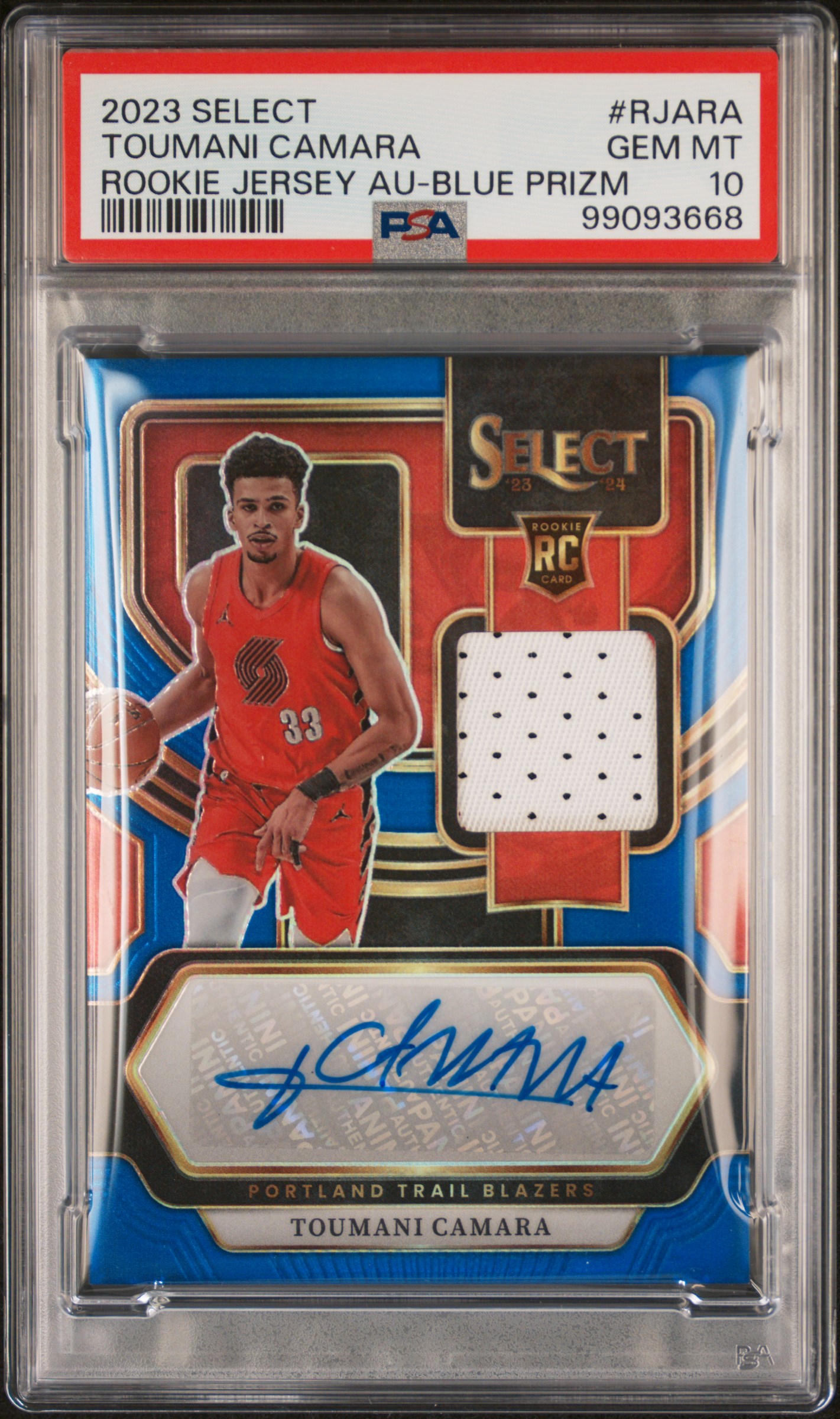 2023 Panini Select Rookie Jersey Autographs Toumani Camara #Rjara (Rookie Jersey Au-Blue Prizm) Gem Mt 10 front