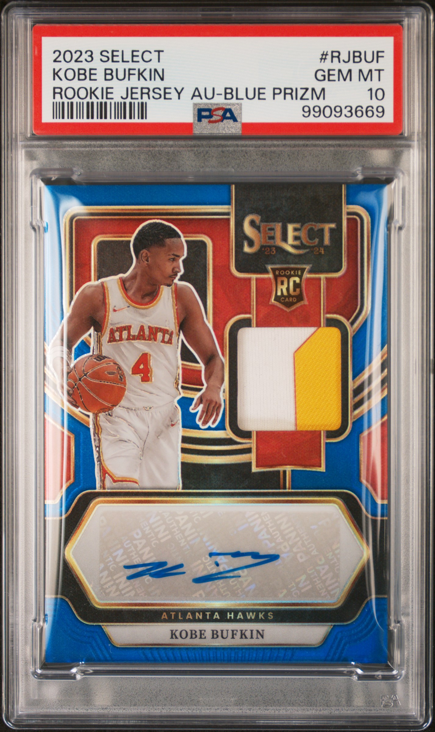 2023 Panini Select Rookie Jersey Autographs Kobe Bufkin #Rjbuf (Rookie Jersey Au-Blue Prizm) Gem Mt 10 front