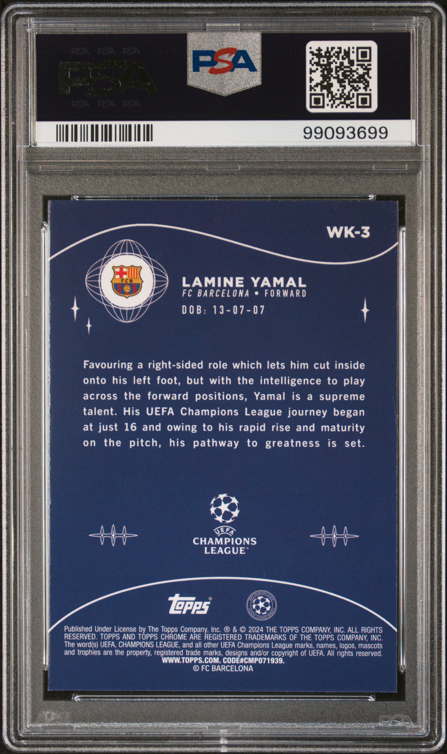 2023-24 Topps Chrome Uefa Club Competitions Wonderkids Lamine Yamal #Wk3 Gem Mt 10 back