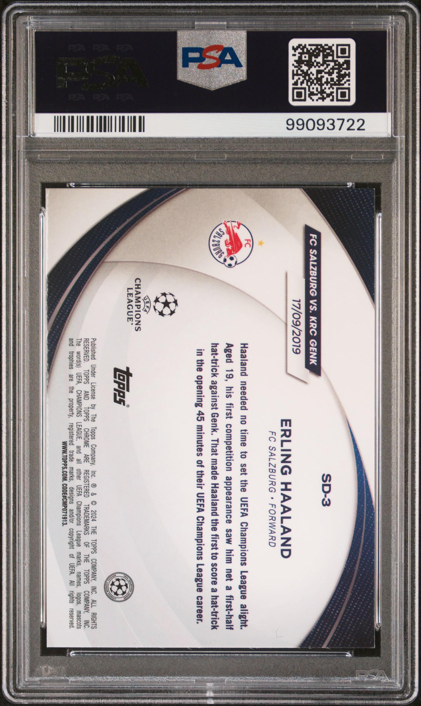 2023-24 Topps Chrome Uefa Club Competitions Starball Debut Erling Haaland #Sd3 Mint 9 back