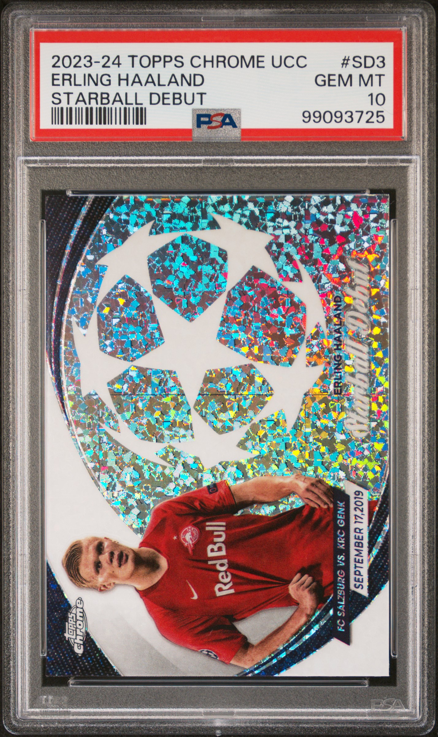2023-24 Topps Chrome Uefa Club Competitions Starball Debut Erling Haaland #Sd3 Gem Mt 10 front