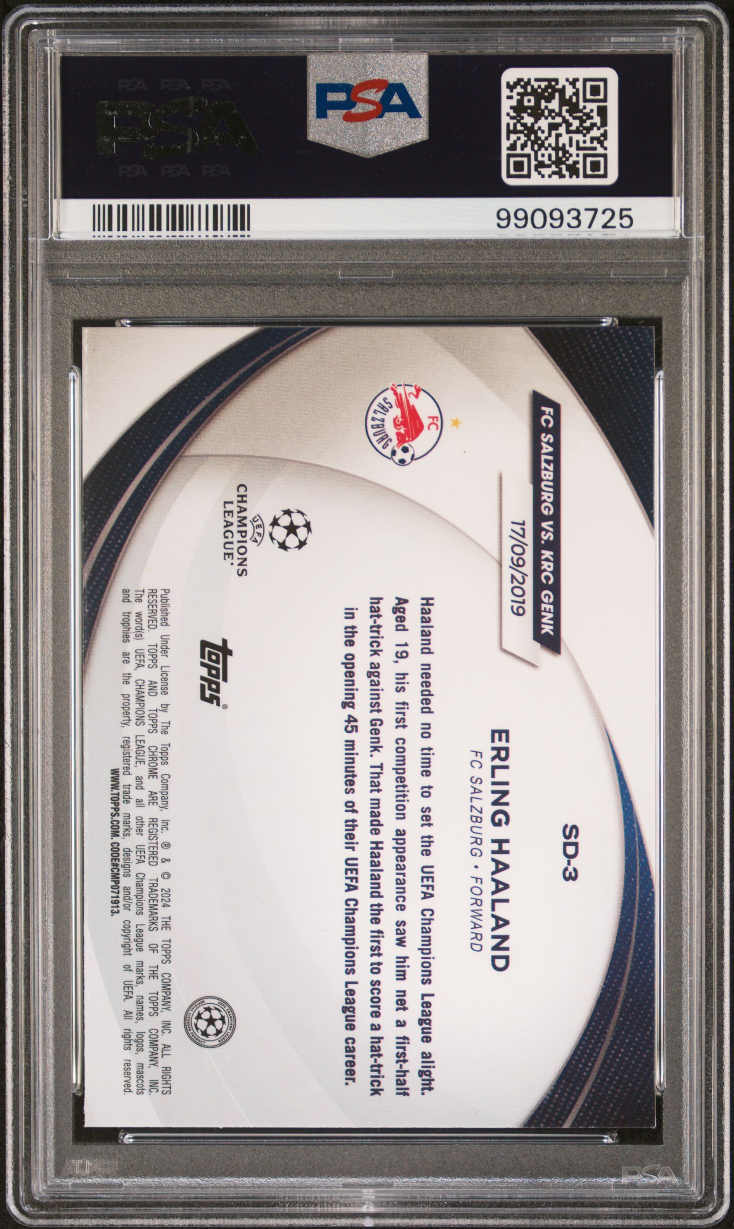 2023-24 Topps Chrome Uefa Club Competitions Starball Debut Erling Haaland #Sd3 Gem Mt 10 back